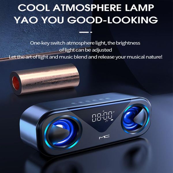 

mini speakers bluetooth speaker wireless radio alarm clock receive phone luxury appearance high volume stereo dual 5w smart subwoofer