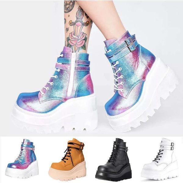 

women boot luxury brand design ladies tall platform boots fashion high heels ankle booties for woman party wedges shoes, Black