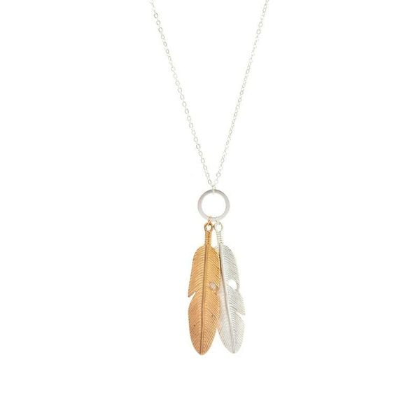 

chains feather necklace woman long women necklaces tassel chain charms party gold color korean luxury zinc alloy collares, Silver