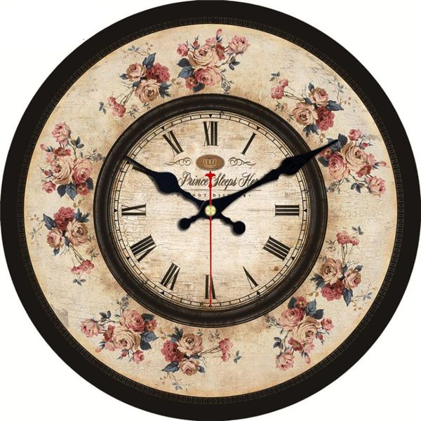 

home 16inch silent vintage design wooden round wall clock arabic numerals rustic country style decor analog clocks