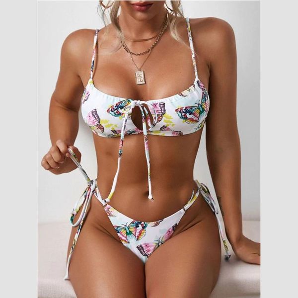 

women's swimwear womail bikini high waist thong swimsuit soild print lace up cut leg set two piece micro, White;black