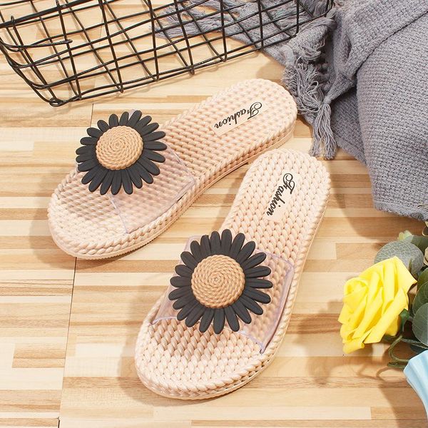 

slippers 2021slippers for women summer sunflower sunfloral sliders beach sandals female indoor flip flops ladies soft slides shoes, Black