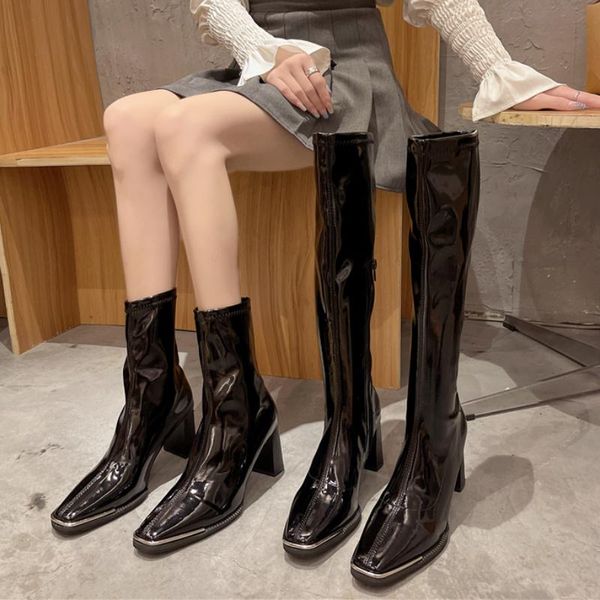 

boots high heels shoes women fashion punk thigh 2021 spring autumn warm short boot lady casual party, Black