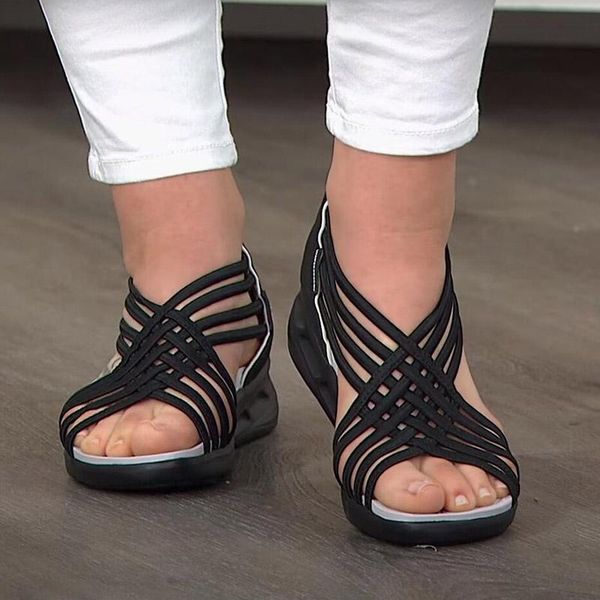 

sandals summer women mixed color open toe wedge shoes casual ladies slip comfy female sandalias fashion mujer sport, Black