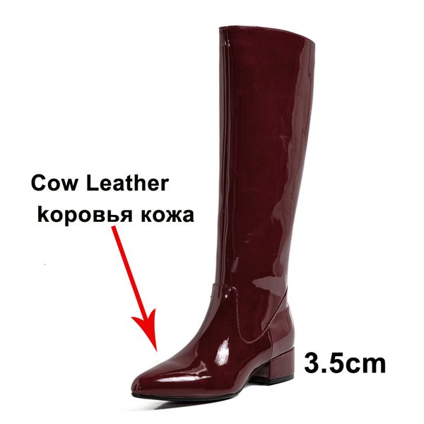 

boots annymoli long women shoes genuine leather mid heel knee high pointed toe block heels ladies autumn n winter 42 sbvg, Black