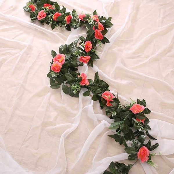 

decorative flowers & wreaths artificial rose vine hanging for wall decoration rattan fake plants leaves garland romantic wedding party home