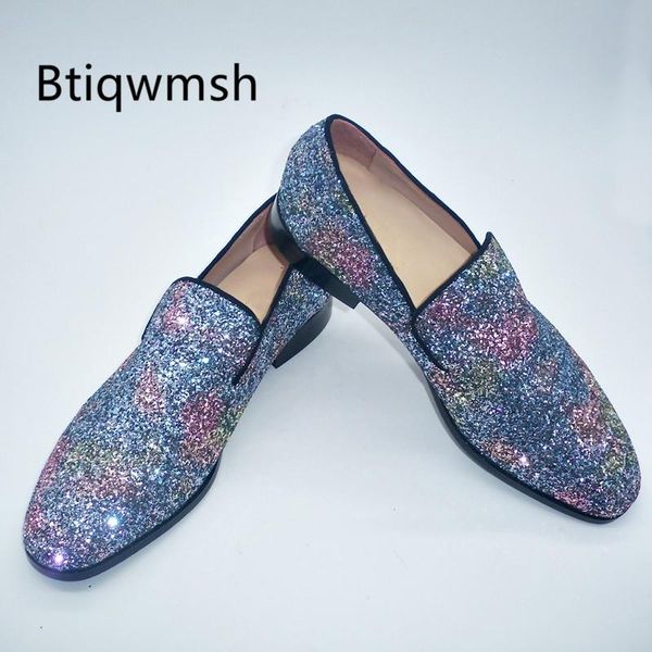 

dress shoes 2021 sequined man round toe slip on flat male shiny party, Black