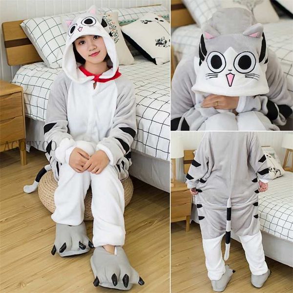 Halloween Einhorn Pyjamas Erwachsene Tier Käse Katze Onesie Frauen Männer Paar Winter Pyjama Stich Nachtwäsche Flanell Pijama 211211