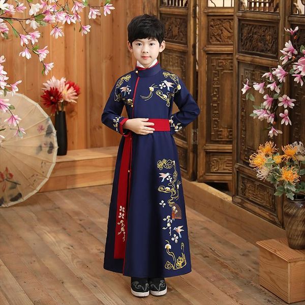 

ethnic clothing winter quilted kids year clothes ancient bookboy student boy party perform pography robe baby traditional costu, Red
