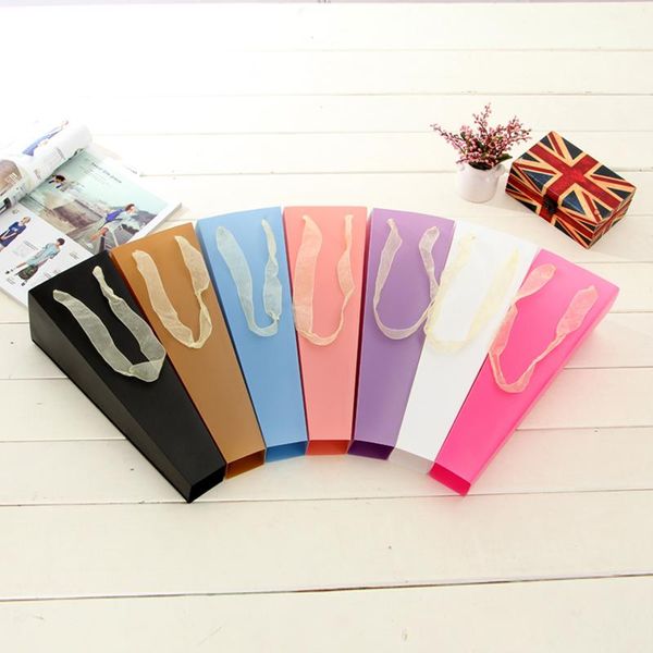 

gift wrap 5pcs paper tub bags with ribbon handle solid waterproof plant carrier bountique packing material fresh flower bucket