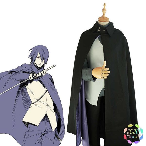 Boruto Uchiha Sasuke Cosplay Kostüm Anzug Mantel Mantel Weste Top Hosen Handschuhe Halloween Party Karneval / Schwarze kurze Perücke Y0903