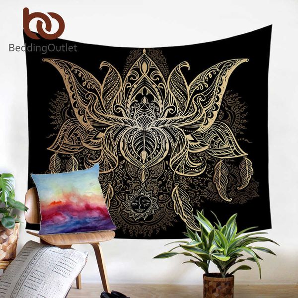 BeddingOutlet Lotus Tapestry Flor Bohemian Parede Pendurado Bohemian Impresso Microfiber Tecido Decoração de Casa Colcha 2 Tamanhos 210609