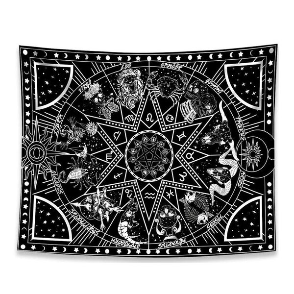 

tapestries 12 constellation tapestry stars sun tarot black and white hippie celestial bohemian home decor (180x230cm)