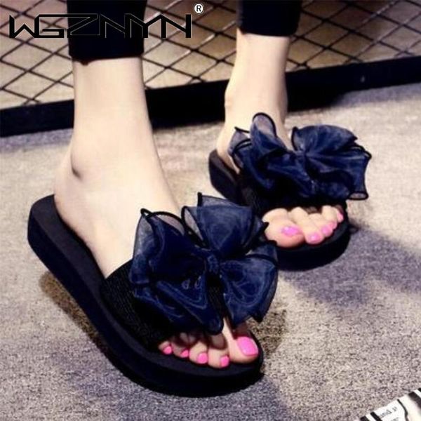 

slippers summer quality women flip flops fashion solid color bow flat heel sandals outdoor platform shoes beach for female, Black