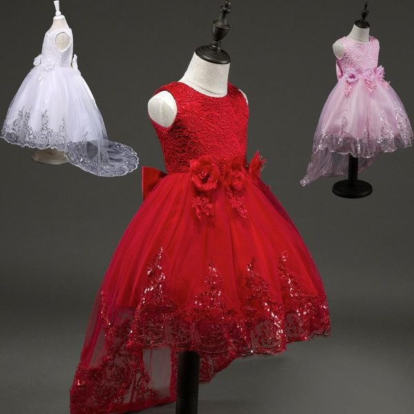 

girl's dresses summer kids girls princess tuxedo flower girl sequin wedding elegant birthday dress for children party, Red;yellow