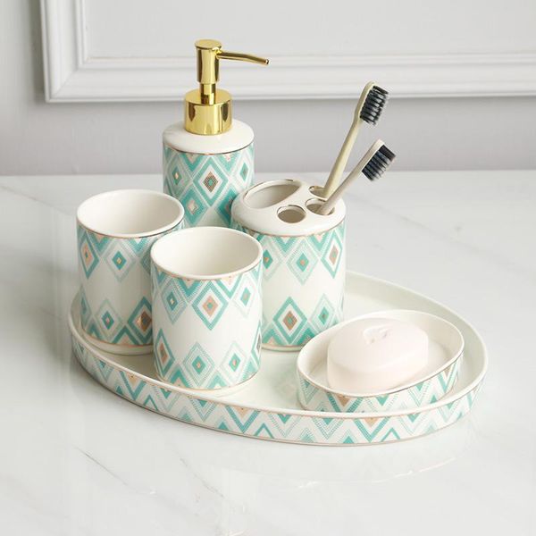 

bath accessory set nordic art ceramic sanitary kit bathroom supplies mouth cup soap dish toothpaste shelf six-piece lywed housewarming gift