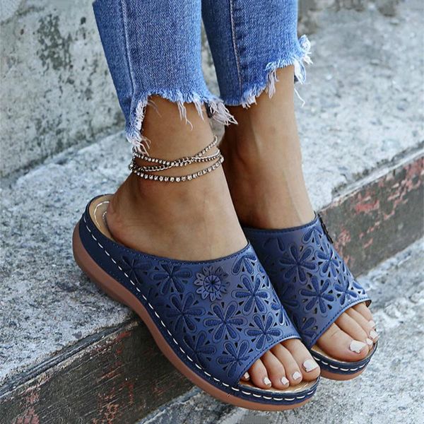 

women 2021 sandals summer retro hollow out slip on ladies comfy casual shoes larged-size 35-43 female slippers slides, Black