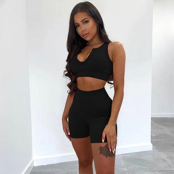 

women's tracksuits 2 piece sets womens outfits summer clothes vendors 2021 sport suits with biker shorts crop for fitness joggers yx928, Gray