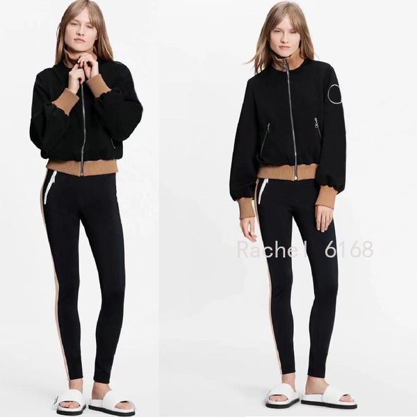 

women's two piece pants luxury design 2021 autumn winter sportswear letter print long sleeve zipper jacket + tight leggings, White