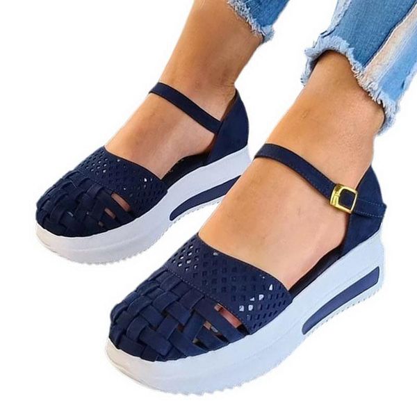 

sandals shujin retro women shoes genuine leather 2021 summer flat with hook & loop casual handmade weave ladies, Black