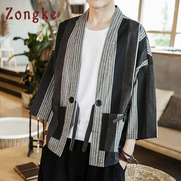 

men's jackets zongke striped kimono cardigan coat japanese men jacket streetwear clothes mens hip hop 2021 spring1, Black;brown