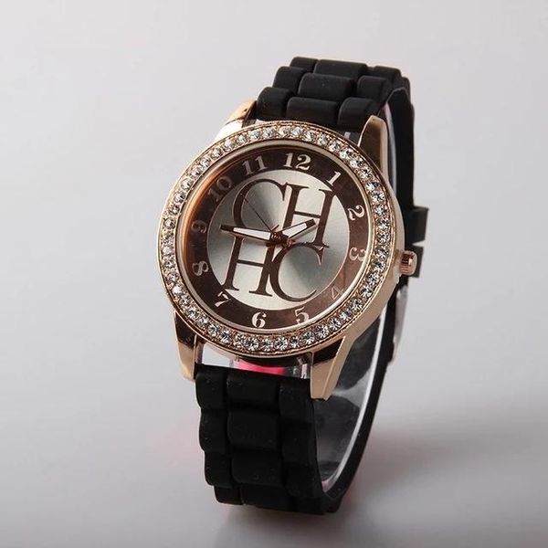 

wristwatches 2021 women watches rhinestone quartz jelly dress luxury silicone clock, Slivery;brown