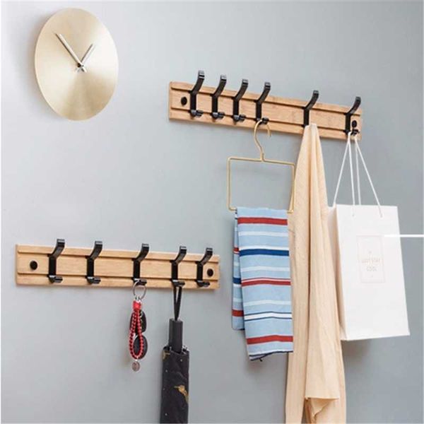 

wall clothes hooks solid wood towel coat clothe racks hook shelf living room row rack storage key holder & rails