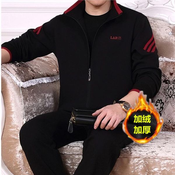 

men's tracksuits boutique casual male three-piece suit running loose clothes dad qiu dong with velvet older sportswear, Gray