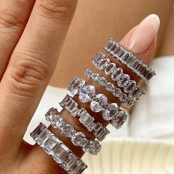 

ins sell 10 styles wedding ring sparkling luxury jewelry 925 sterling silver multi shape white z cz diamond eternity party women engagement, Slivery;golden