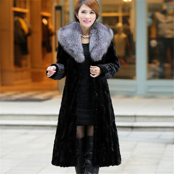 

women's fur & faux high-end coat winter imitation long plus size s-6xl big collar fashion women dhov, Black