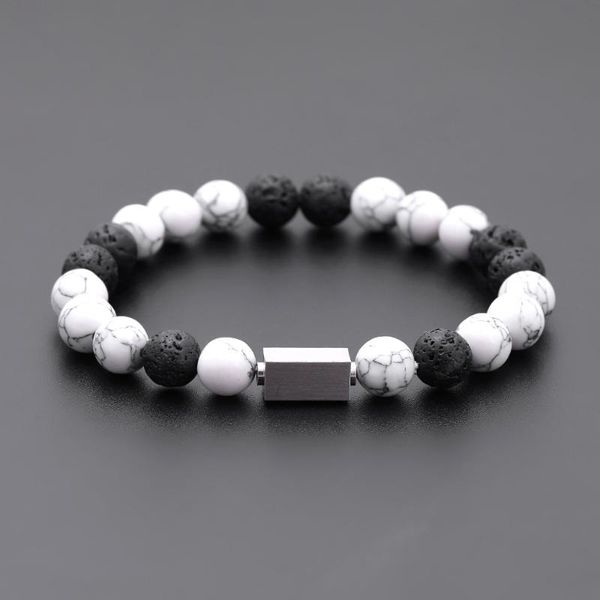 

charm bracelets 2021 fashion men bracelet 8mm width lava stone bead cube for jewelry gift, Golden;silver