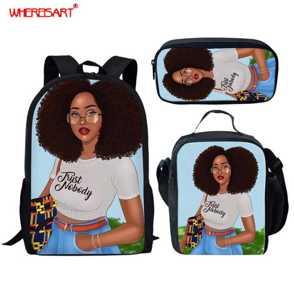 

school bags whereisart african american afro art lady printing kids set for teen girl backpack with lunch box