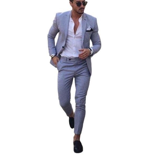 

men's suits & blazers gray light male tuxedo for the wedding 2 business suit blazer peaked lapel attire homme party (jacket + pants), White;black