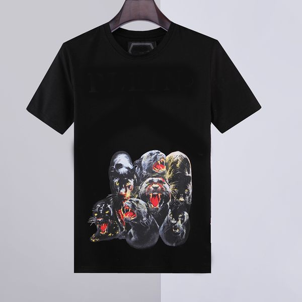 

new men's shirt summer t-shirts phillip plain 100% cotton animal print round neck casual style fashion men short sleeve tees, White;black