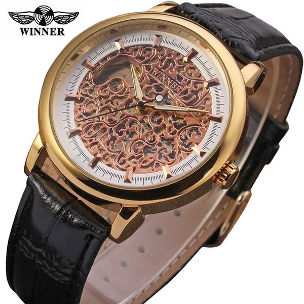 

winner mechanical watch 2019 belt men's, Slivery;brown