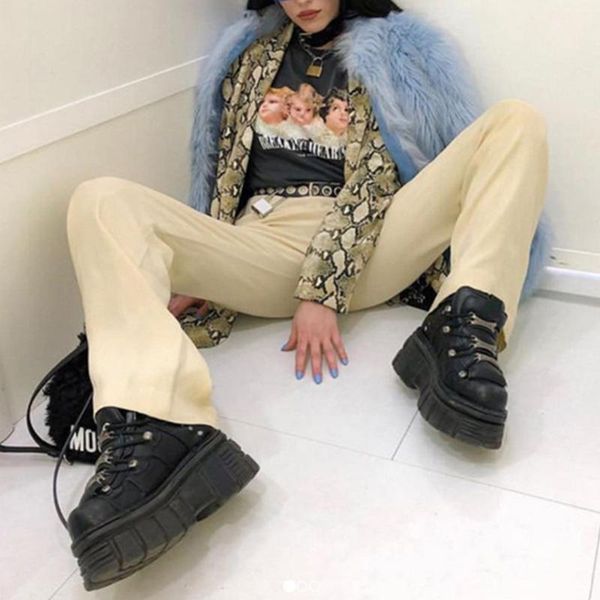 

ankle boots for women gothic platform shoes punk metal motorcycle female winter botines mujer, Black