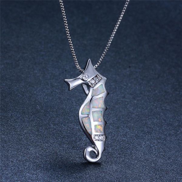 

pendant necklaces female cute sea horse necklace white blue fire opal vintage black gold silver color wedding for women