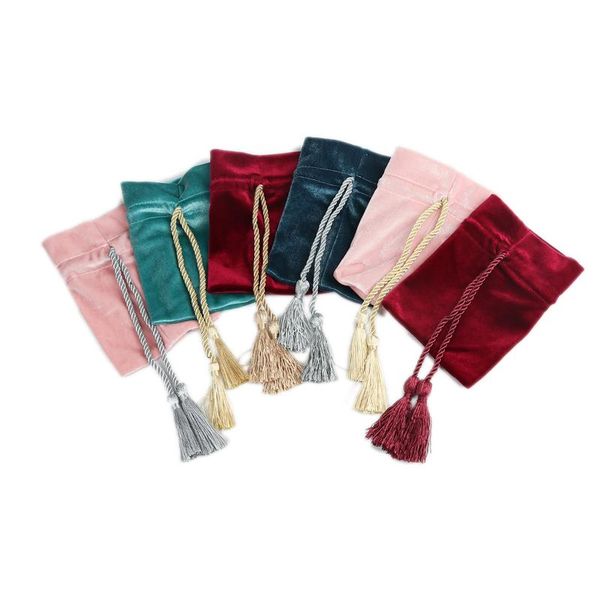 

storage bags velvet with tassel beads jewelry organizer tea candy drawstring for wedding christmas gift pouches 14.5x11cm