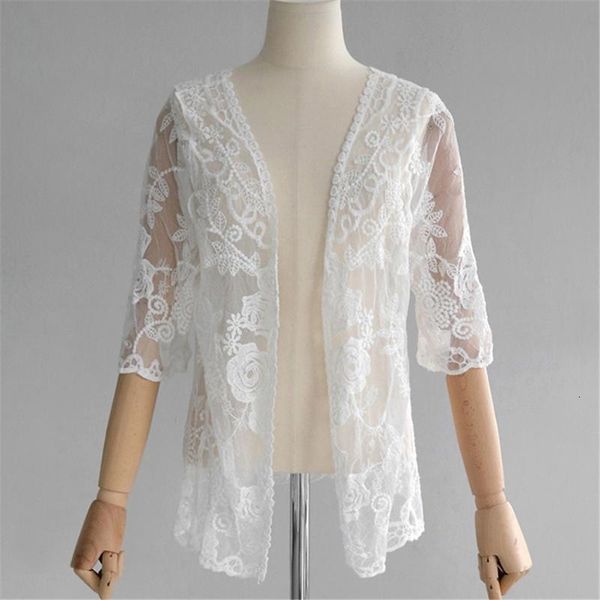 

shirts women summer half sleeve sweet girl mesh hollow out embroidery floral loose shirt lolita lace caridgan blusas blouse women's bl, White