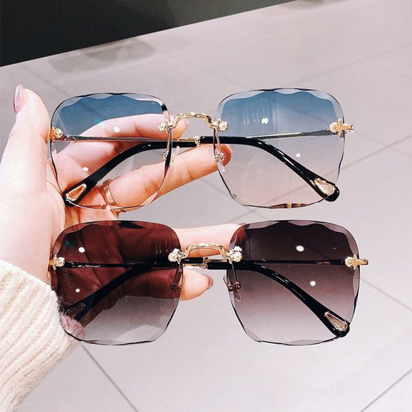 

korean version net red round face plain sunglasses gradient film tide 2021 frameless cut edge square sunglasses for women