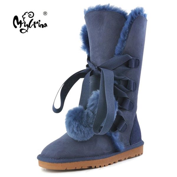 

boots fashion 100% genuine sheepskin leather snow australia classic women high warm winter shoes for, Black