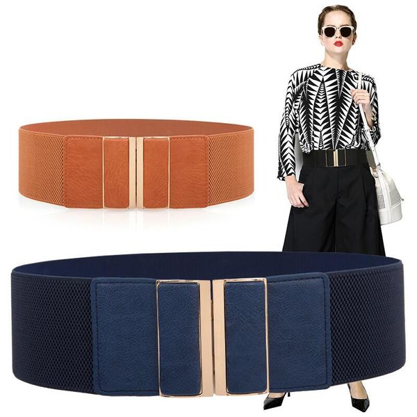 

belts apparel accessories 7.5cm wde waistband fashion high elastic skirt dress pu leather material mental stable buckles waist sealing, Black;brown