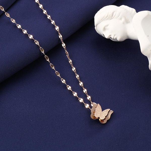 

pendant necklaces delicate stainless steel women matte butterfly rose gold color necklace unique femme animal choker wedding, Silver