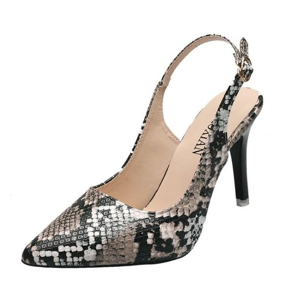 

summer pointed toe high-heeled sandals python leather high thin heeled roman shoes heels 9cm woman, Black