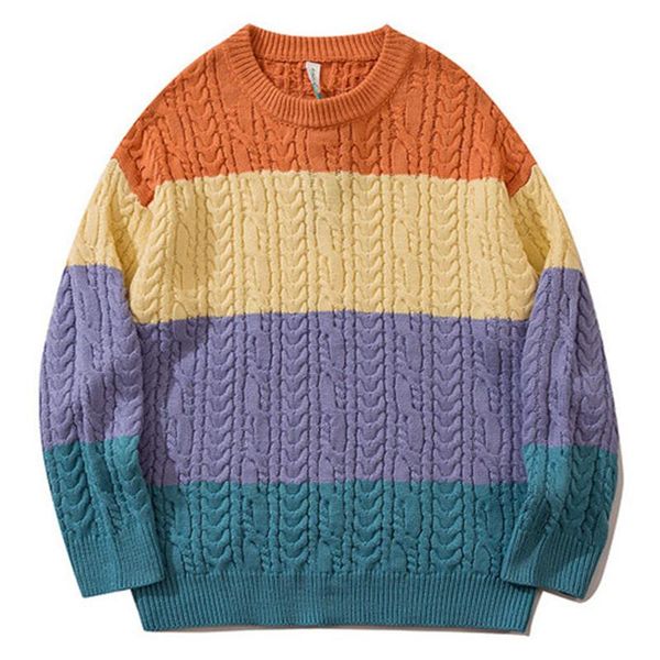 

men's sweaters hip hop sweater men patchwork stripe knitted pullover harajuku cotton streetwear fashion korean vintage casual oversized, White;black