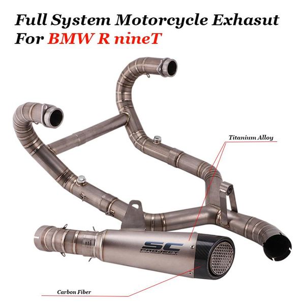 

full system motorcycle sc project exhasut for r ninet modified titanium alloy front middle link pipe carbon fiber muffler exhaust