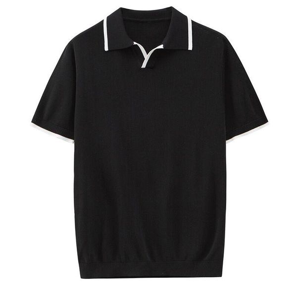 

men's polos summer ice silk short sleeve t-shirt thin loose knit color contrast business shirt, White;black
