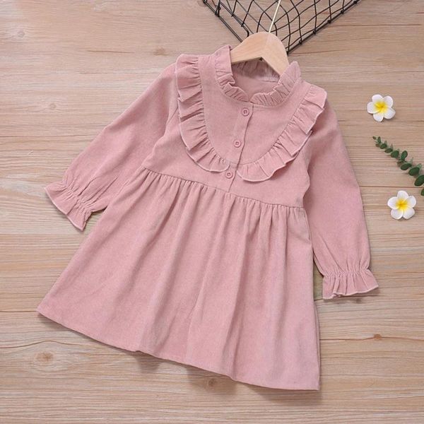 

girl's dresses spring autumn long-sleeved solid color dress with frill decoration children girl clothing kid clothes, Red;yellow