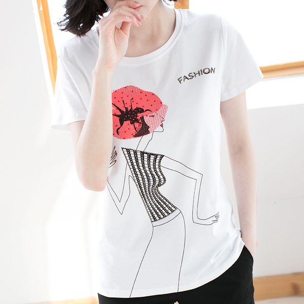 

women's t-shirt cartoon print t diamonds tshirt female cotton summer plus size woman clothes tee femme ebtc, White