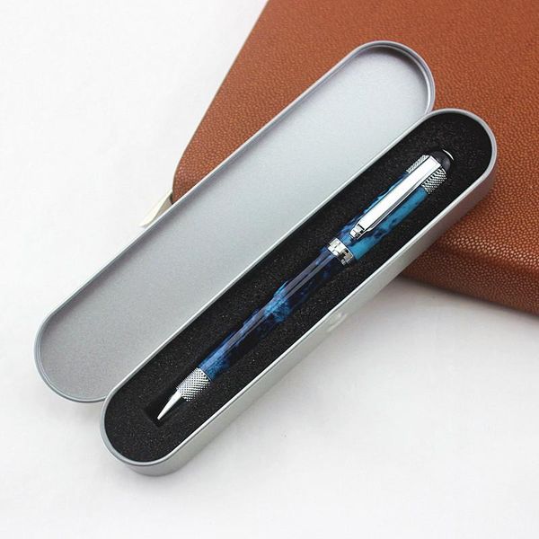 

ballpoint pens 1pc silver clip pen metal box series black ink 0.7mm blue color student ball for writing, Blue;orange